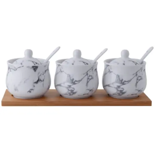 Marble Bamboo Canisters Front